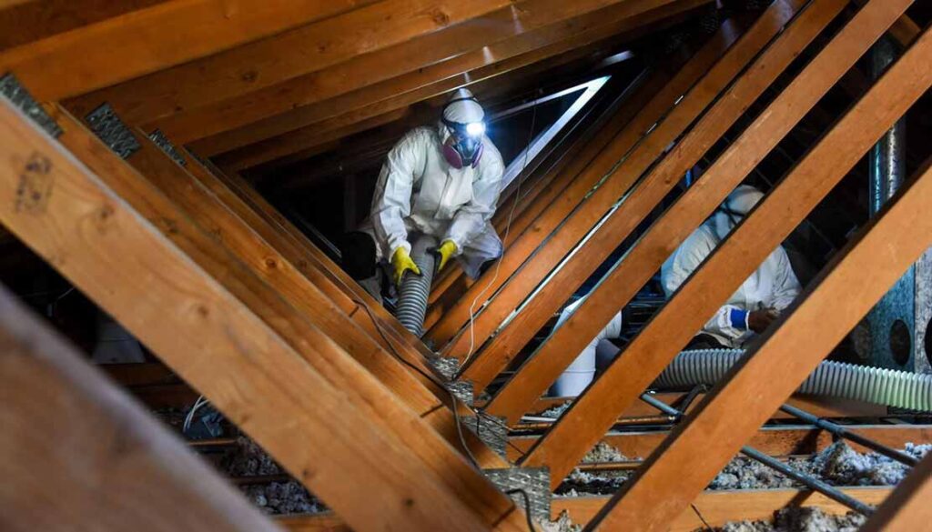 Rodent attic cleaning and sanitizing service for contaminated attic spaces performed by All Track Exterminators in Pasadena CA