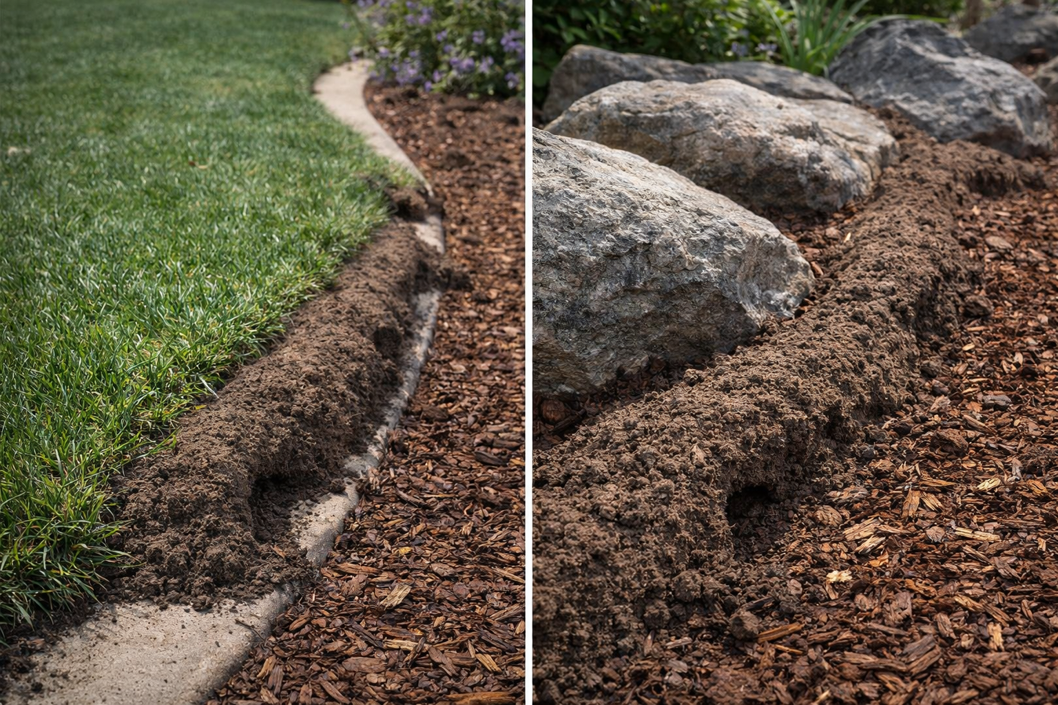 Surface ridge damage from gopher tunnels in Pasadena lawn