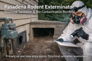 Pasadena rodent exterminator inspecting attic for rat intrusion and contamination
