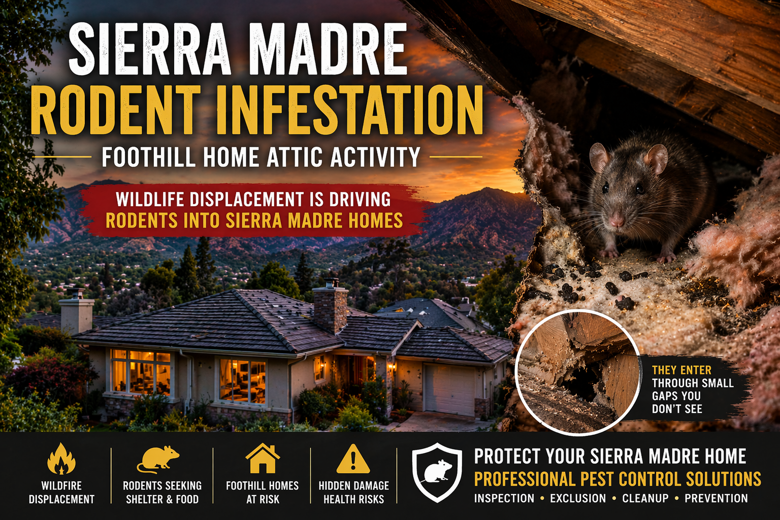 Attic rodent infestation Sierra Madre insulation damage