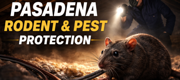 Pasadena rodent control attic inspection with rat damage and exposed wiring