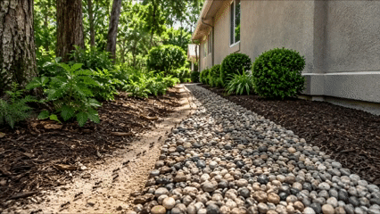 Landscaped buffer zone separating natural habitat from a home's exterior living space