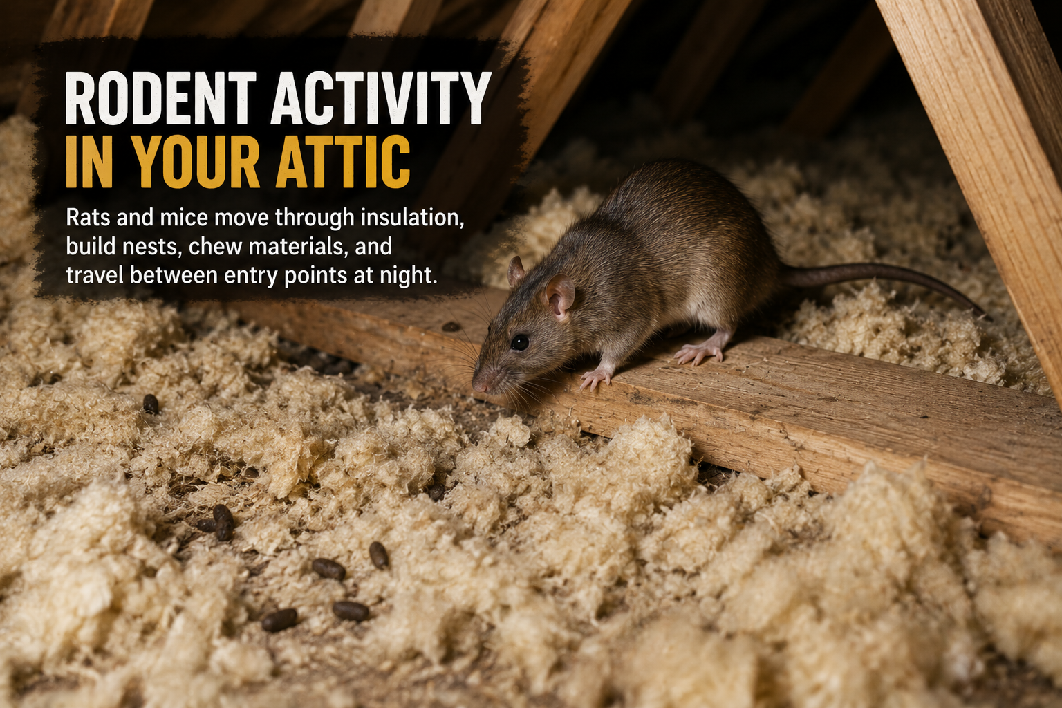 Rat moving through attic insulation after a Pasadena homeowner reported scratching sounds at night