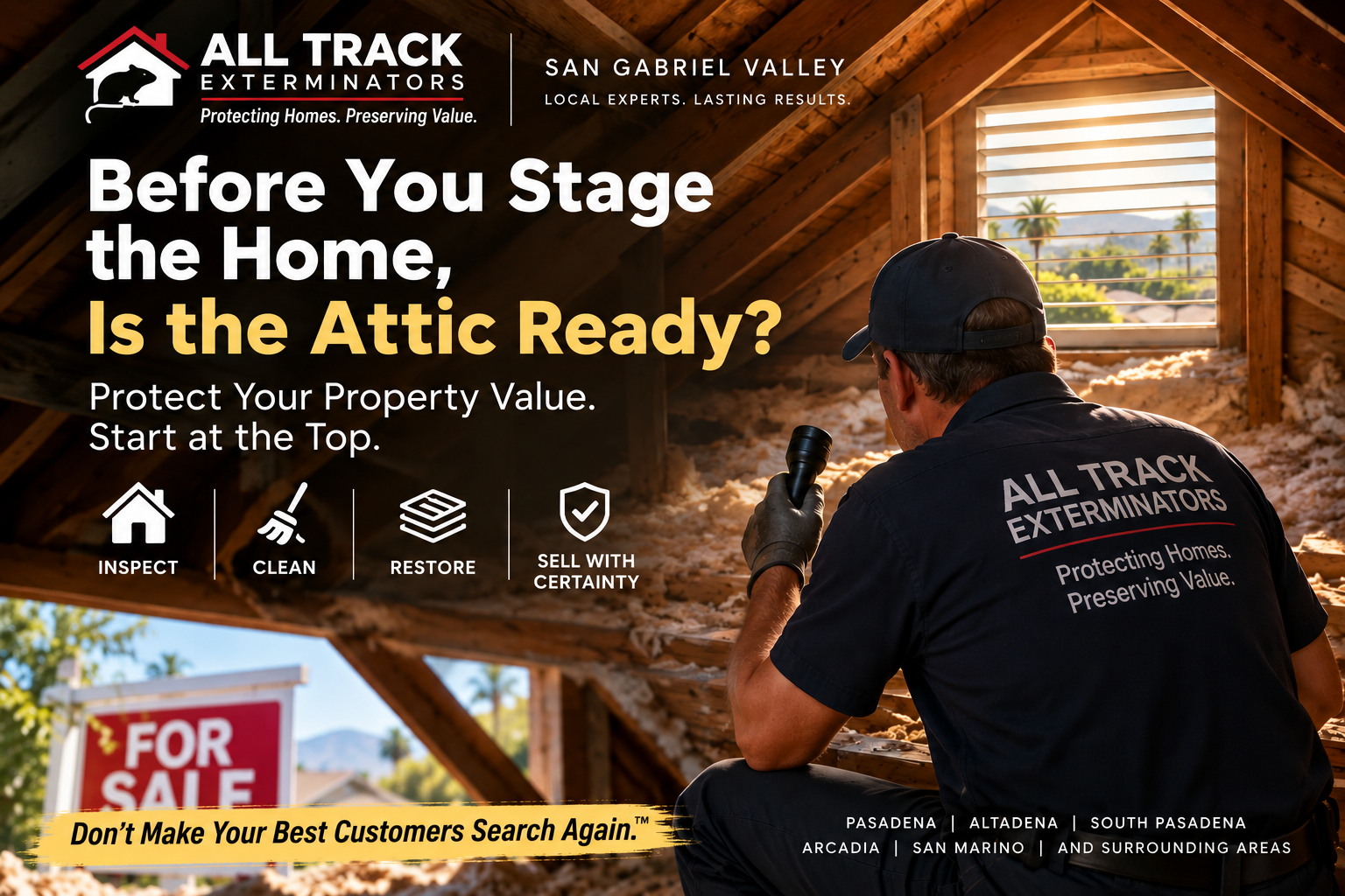 Pre-sale attic inspection and cleanout for San Gabriel Valley home sellers before staging a home.